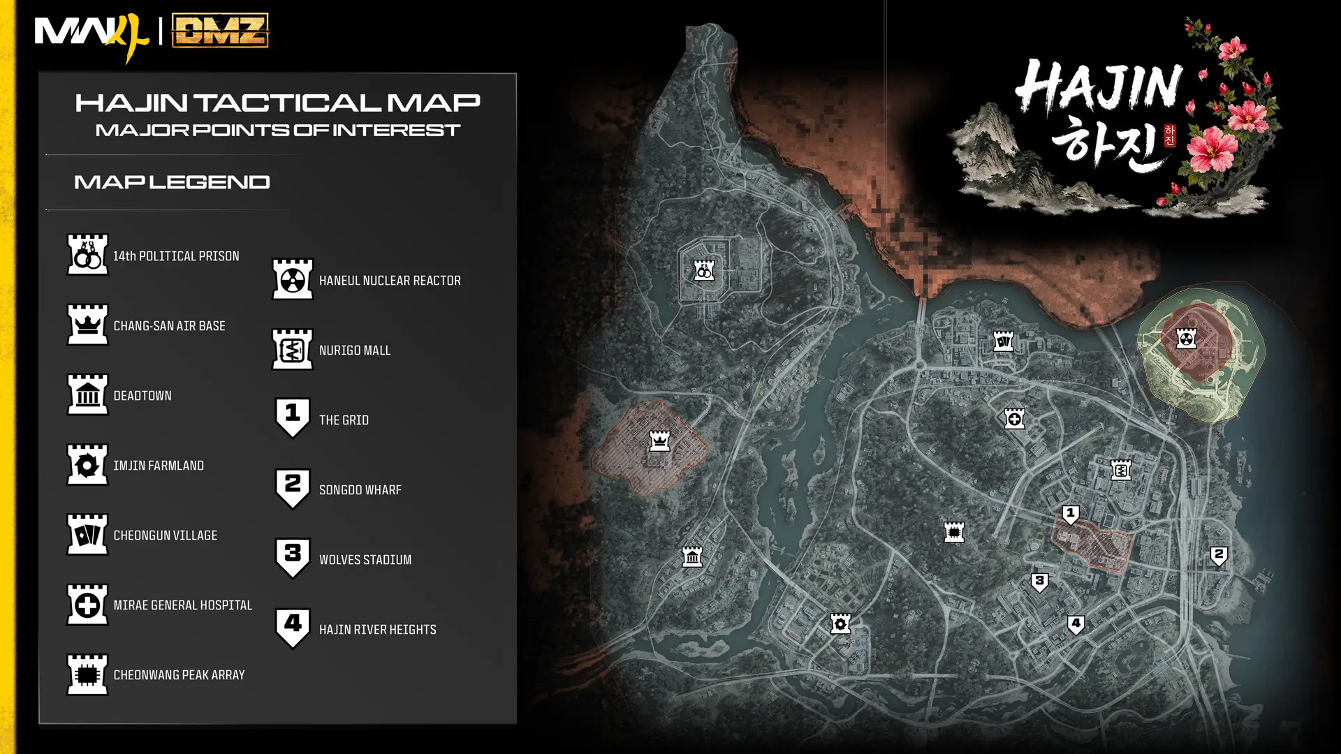Hajin tactical map showing all major Points of Interest in Modern Warfare 4 DMZ