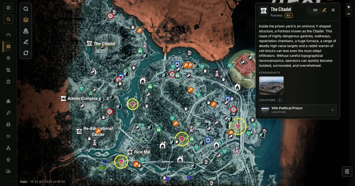 Public locations and detailed map markers on DMZHUB
